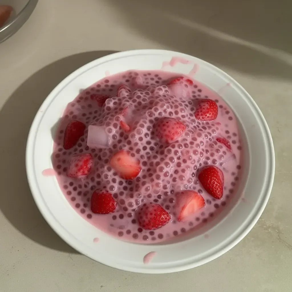 Delicioso Sago de Fresa Refrescante en un tazón