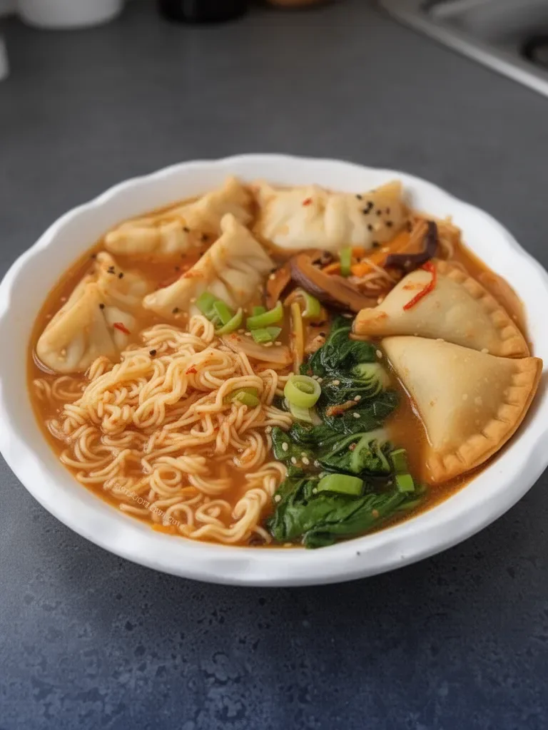Sopa de Fideos con Kimchi y Empanadillas