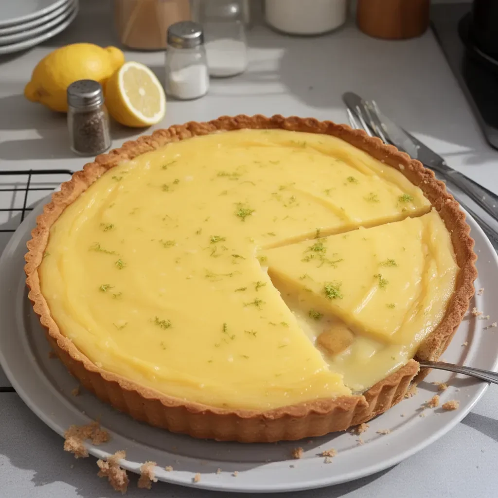 Porción de Tarta de Limón Clásica en un plato con decoración de limón