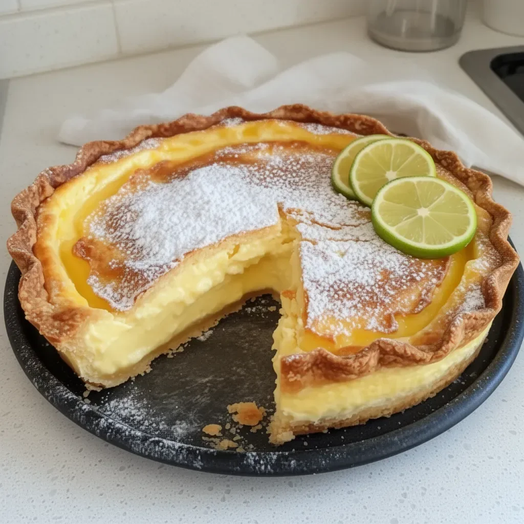 Tarta de limón y mascarpone con decoración de frutas frescas