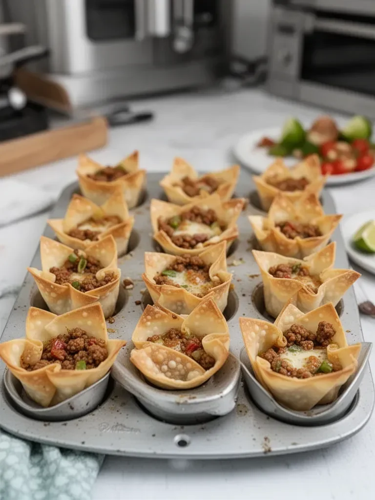 Tazas de tacos de wonton mini