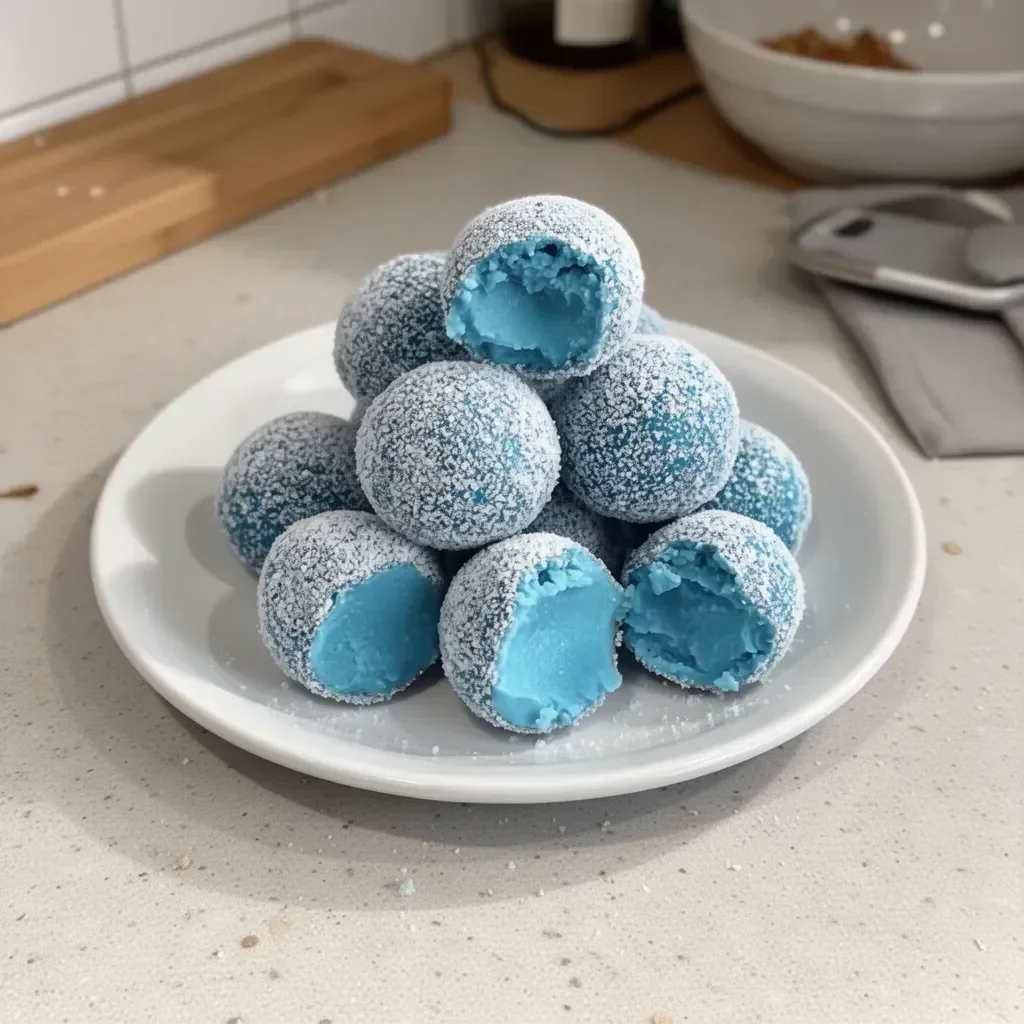 Trufas de Navidad azules decoradas con chocolate y virutas de colores