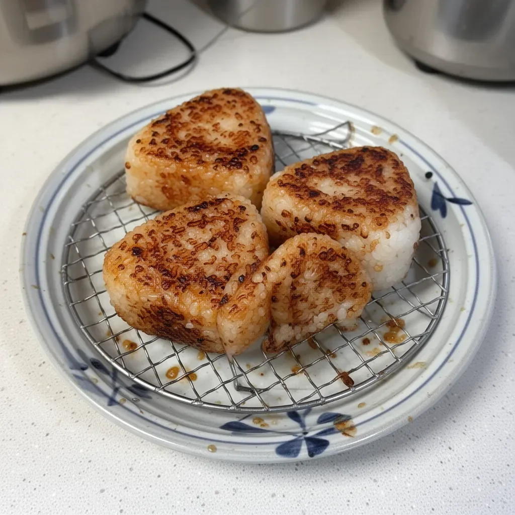 Yaki Onigiri: Bolas de arroz a la parrilla japonesas doradas y deliciosas.
